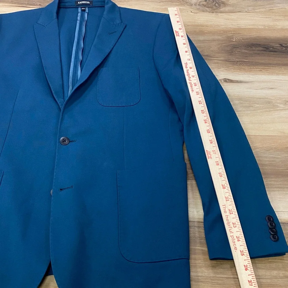Express Suit 42L 34W Slim Fit 2-Piece Cotton Blend Stretch Teal Blue Modern